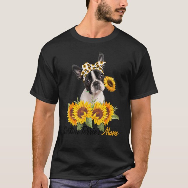 T-shirt Boston Terrier Maman Sunflower Summer Chien Maman  (Devant)