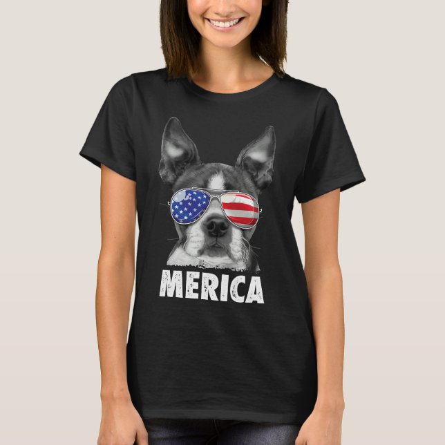 T-shirt Boston Terrier Merica 4 juillet Hommes Femmes B (Devant)