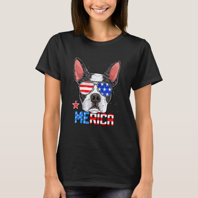 T-shirt Boston Terrier Merica 4th of July  Men Boys Dog Pu (Devant)