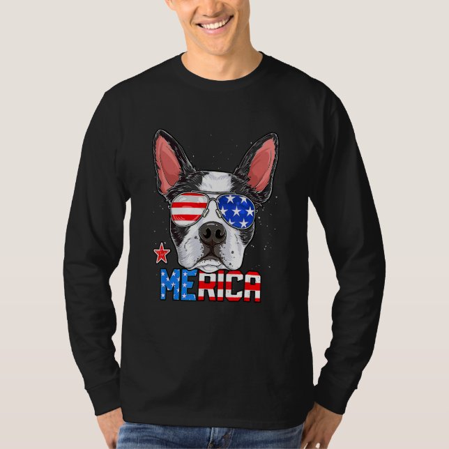 T-shirt Boston Terrier Merica 4th of July  Men Boys Dog Pu (Devant)