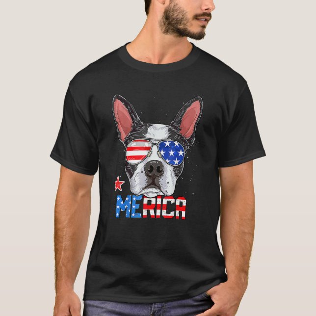 T-shirt Boston Terrier Merica 4th Of July Men Boys Dog Pup (Devant)