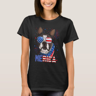 T-shirt Boston Terrier Merica Lunettes de soleil 4 juillet