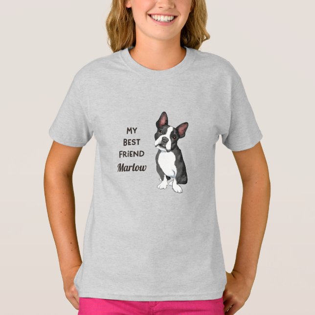 T-shirt Boston Terrier Mon meilleur ami Nom personnalisé (Devant)