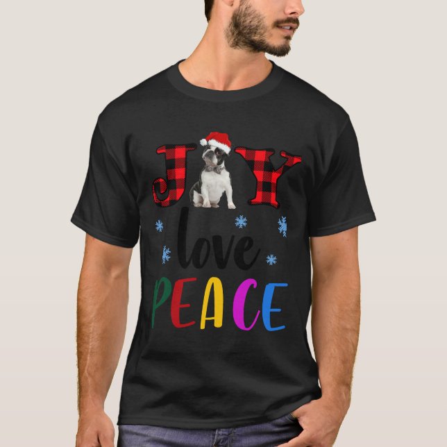 T-shirt Boston Terrier Noël Joy Love Peace (Devant)