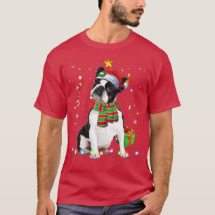 T-shirt Boston Terrier Père Noël Christmas Tree Lumination