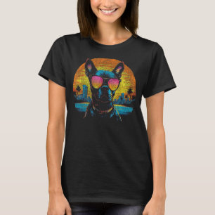 T-shirt Boston Terrier Portant des lunettes de soleil Vint