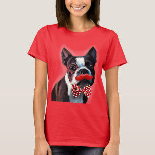 T-shirt Boston Terrier Portrait avec Cravate Red Bow et 2