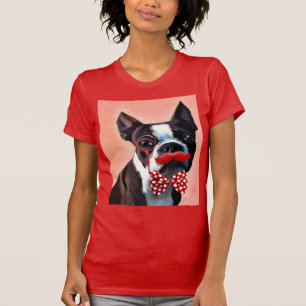 T-shirt Boston Terrier Portrait avec Cravate Red Bow et 3