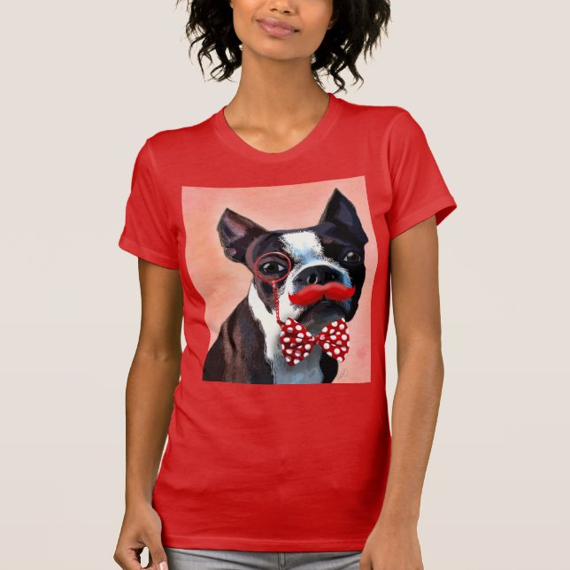 T-shirt Boston Terrier Portrait avec Cravate Red Bow et 3 (Devant)