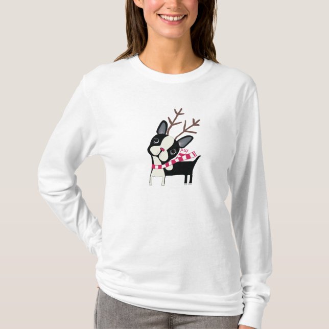 T-shirt Boston Terrier Rudolph la chemise de Flowy de (Devant)