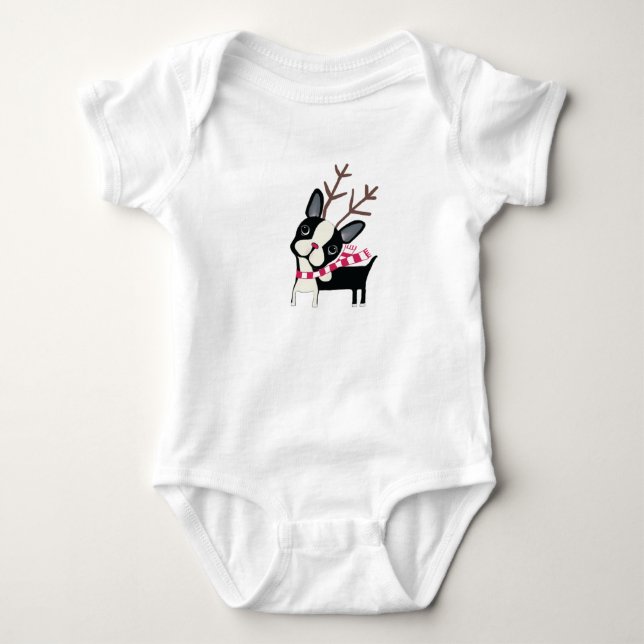 T-shirt Boston Terrier Rudolph le renne (Devant)