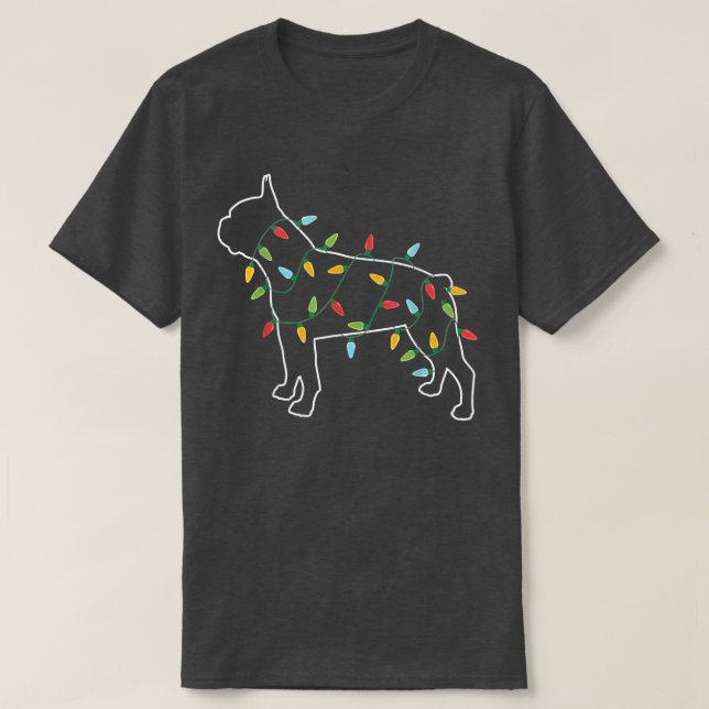T-shirt Boston Terrier sapin de Noël Lumière pyjama Noël D (Design devant)