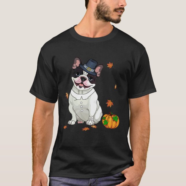 T-shirt Boston Terrier Thanksgiving Costume Pilgrim Turkey (Devant)