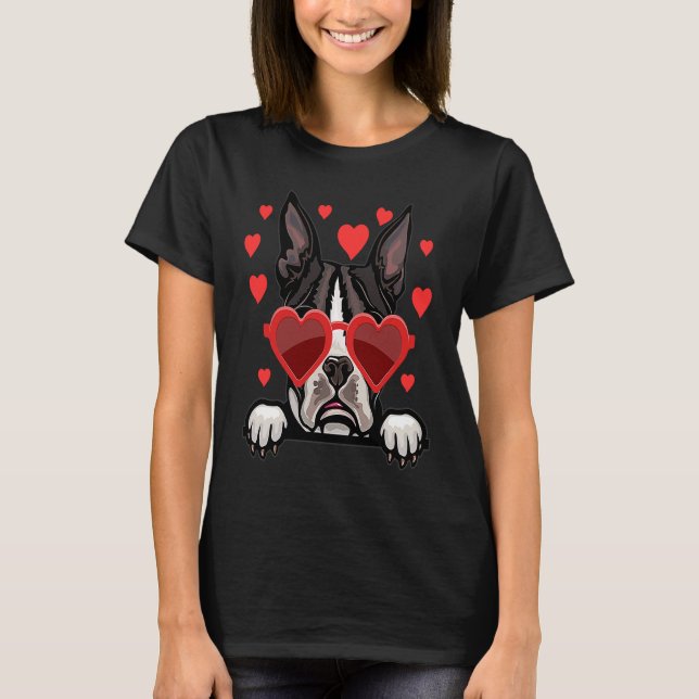 T-shirt Boston Terrier valentines day Heart Couples Dog (Devant)
