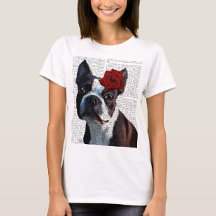 T-shirt Boston Terrier with Rose on Head