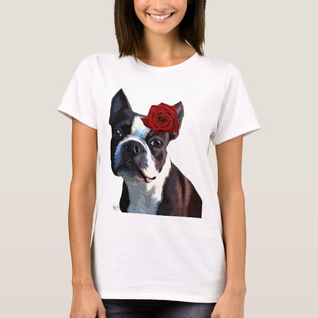 T-shirt Boston Terrier with Rose on Head 2 (Devant)