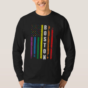 T-shirt Boston Us American Flag Rainbow Gay Lgbt Pride Mon