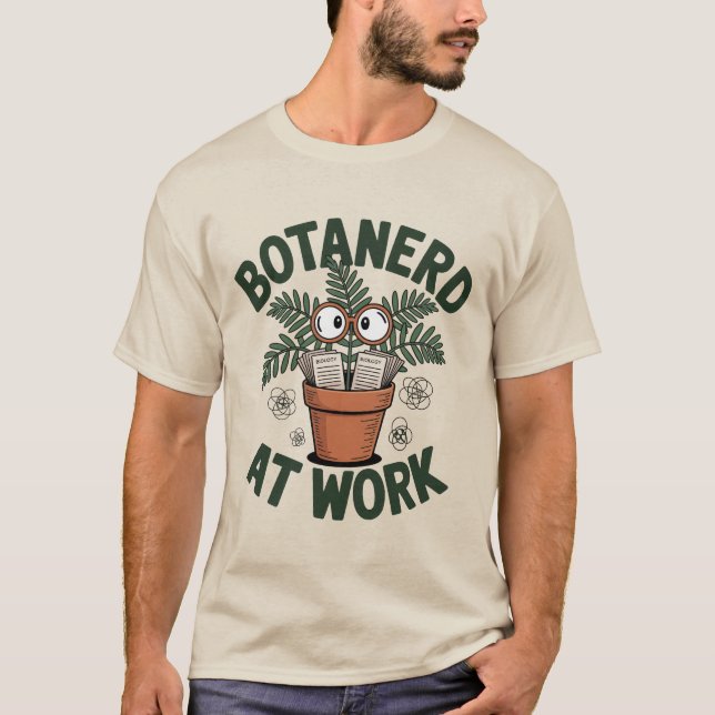 T-shirt Botanerat Work Green Funny Plante Cartoon Nerd (Devant)