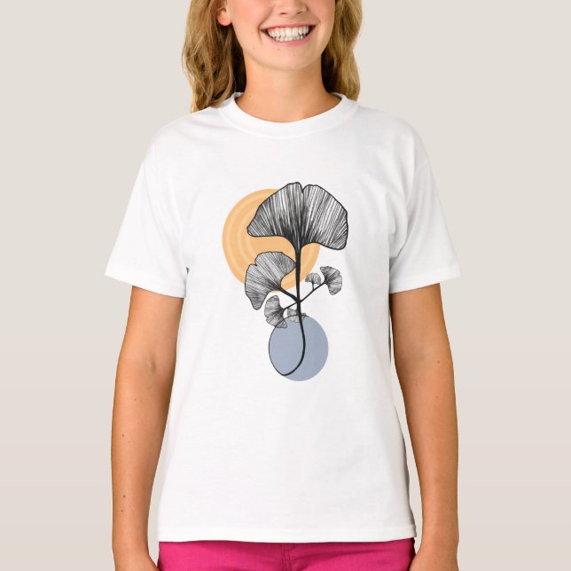 T-shirt botanique à feuille de Ginkgo moderne (Devant)