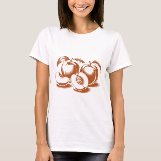 T-Shirt Botanique Esthétique pour Femmes Pêche (Devant)