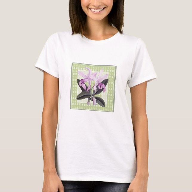 T-Shirt Botanique Orchidée Cattleya Lime et Violet (Devant)