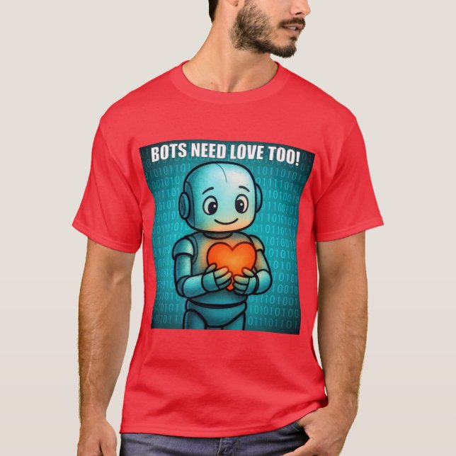 T-shirt Bots Need Love Too - Men's Bright Red (Devant)