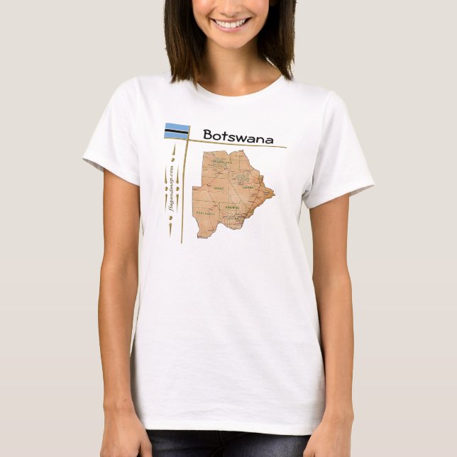 T-Shirt Botswana Carte + Drapeau + Titre (Devant)