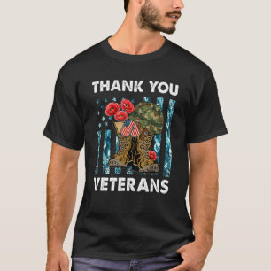 T-shirt Botte de combat Merci vétérans de la fleur de Popp