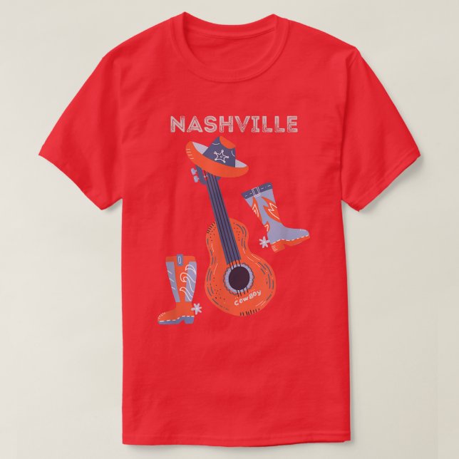 T-shirt Botte de cowboy de Nashville casquette et guitare (Design devant)