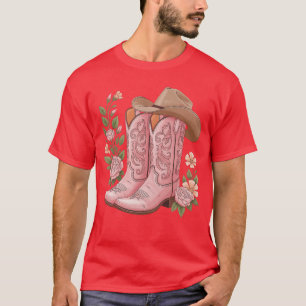T-shirt botte de cowboy western country cowgirl fleurs fil