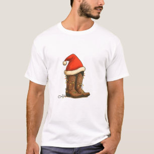 T-shirt Bottes de cow-boy Noël chapeau de Santa occidental