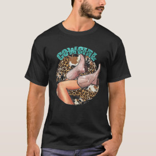 T-shirt Bottes de cowboy du Texas Turquoise Léopard Vache
