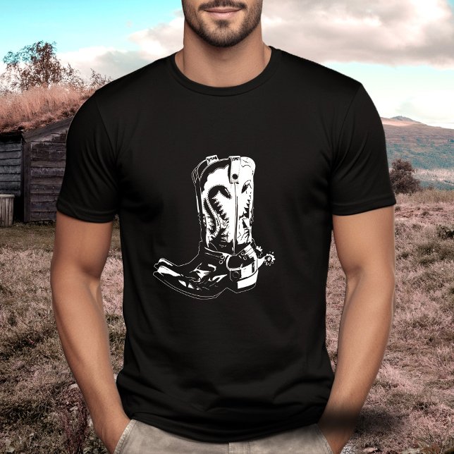 T-shirt Bottes de cowboy Ouest sauvage (Cowboyboots, cowboy boots, wild west, black and white t-shirt. Add your own text.)
