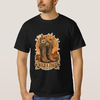 T-shirt Bottes de cowboy sauvages et libres Western Wildfl
