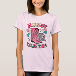 T-shirt Bottes de cowgirl disco rétro "Howdy Valentine" 