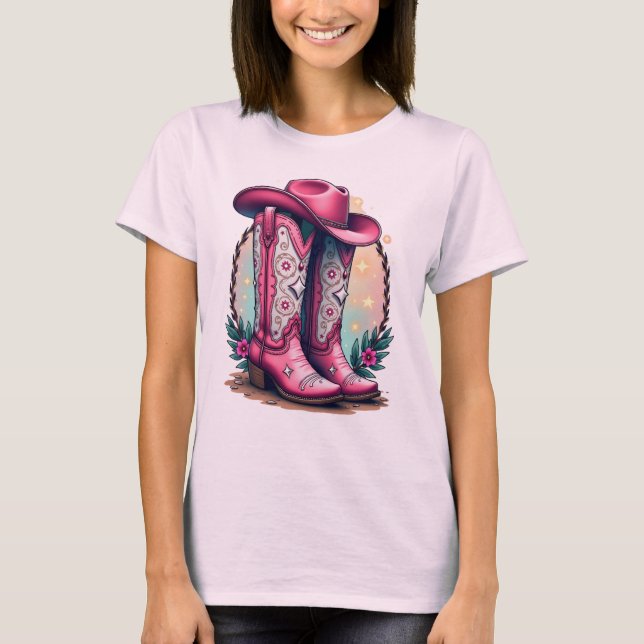T-shirt Bottes de fille rose et Tee de Casquette (Devant)