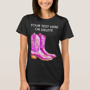 T-shirt Bottes de rodéo de cowgirl occidentales rose joli,