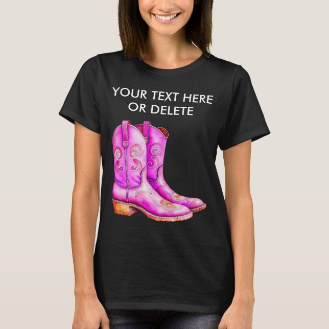 T-shirt Bottes de rodéo de cowgirl occidentales rose joli  (Devant)