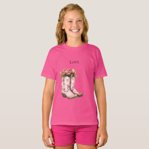 T-shirt Bottes florales de cowgirl rose occidentale