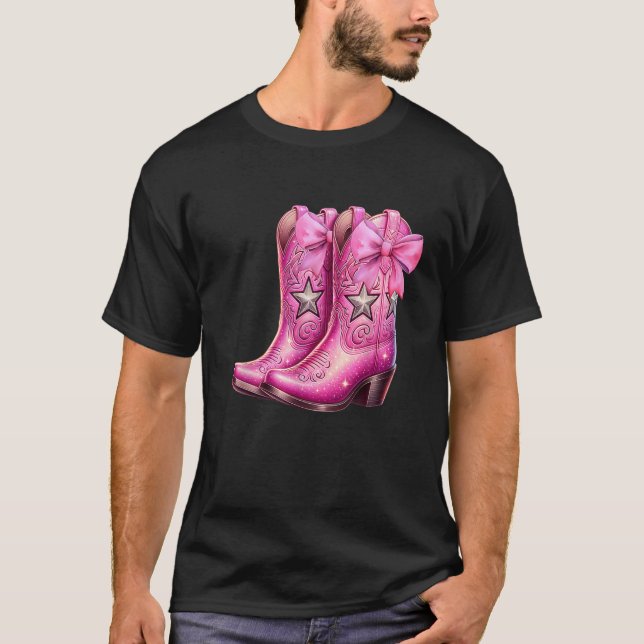 T-shirt Bottes pour bébé rose Bow Preppy y y2k Coquette (Devant)