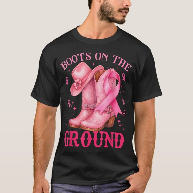 T-shirt Bottes Sur Le Sol Pink Cowgirl Cancer Du Sein (Devant)