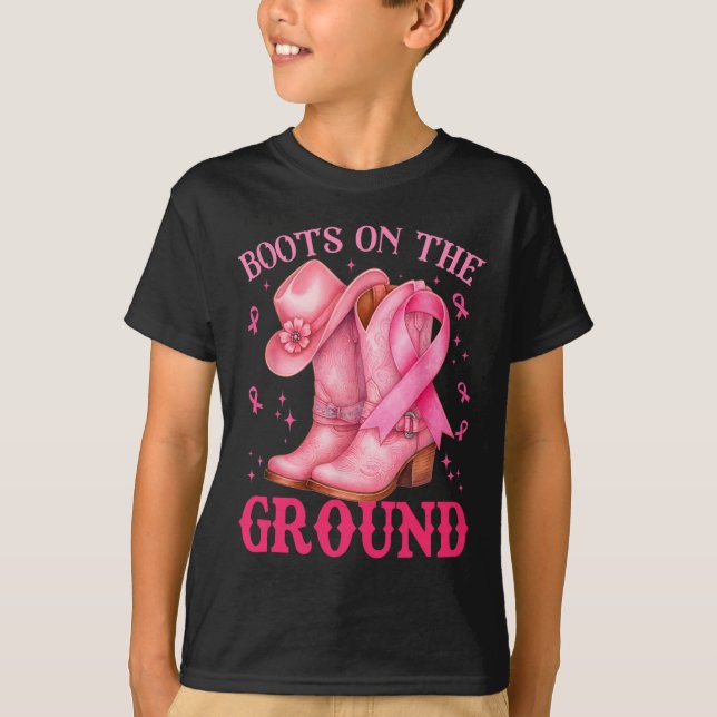 T-shirt Bottes Sur Le Sol Pink Cowgirl Cancer Du Sein Wom (Devant)