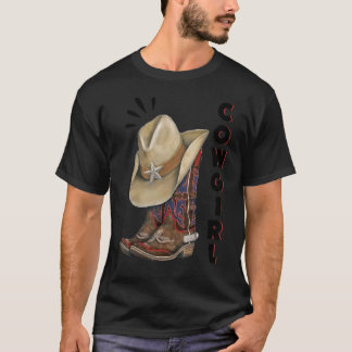 T-shirt Bottes Western Cowgirl Chapeau Éperons Filles Jeun