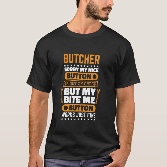 T-shirt Boucher Bite Me Button Works Slaughman Meat Cut (Devant)