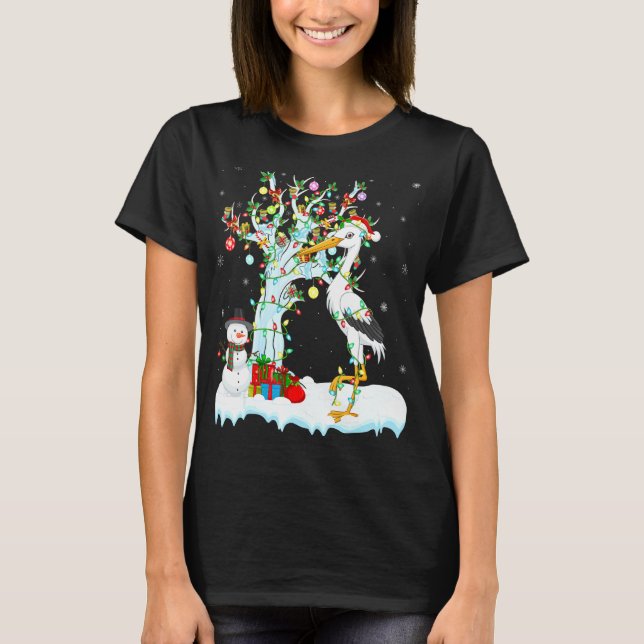 T-shirt Boucliers Oiseaux Noël Arbre Éclairage Santa Chat  (Devant)