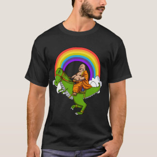 T-shirt Bouddha à cheval sur un dinosaure T-Rex