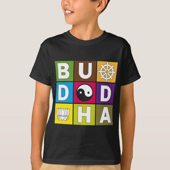 T-shirt Bouddha a coloré des blocs (Devant)