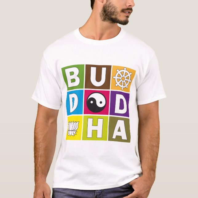 T-shirt Bouddha a coloré des blocs (Devant)