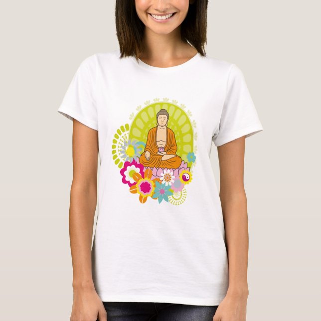 T-shirt Bouddha dans les fleurs de printemps (Devant)
