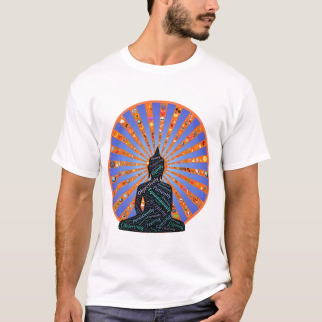 T-shirt Bouddha devant une roue de symboles (Devant)